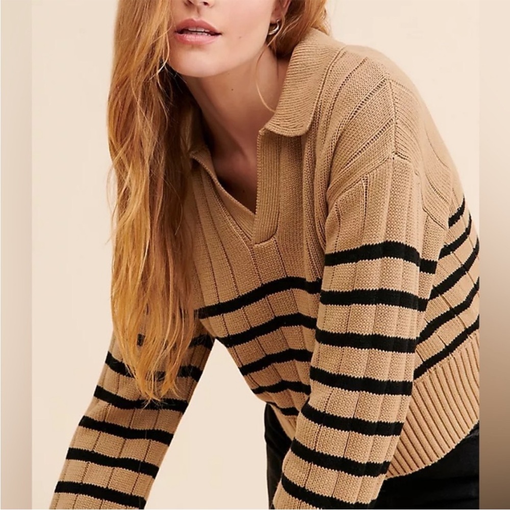 Pistola Tan & Black Striped Knit Sweater